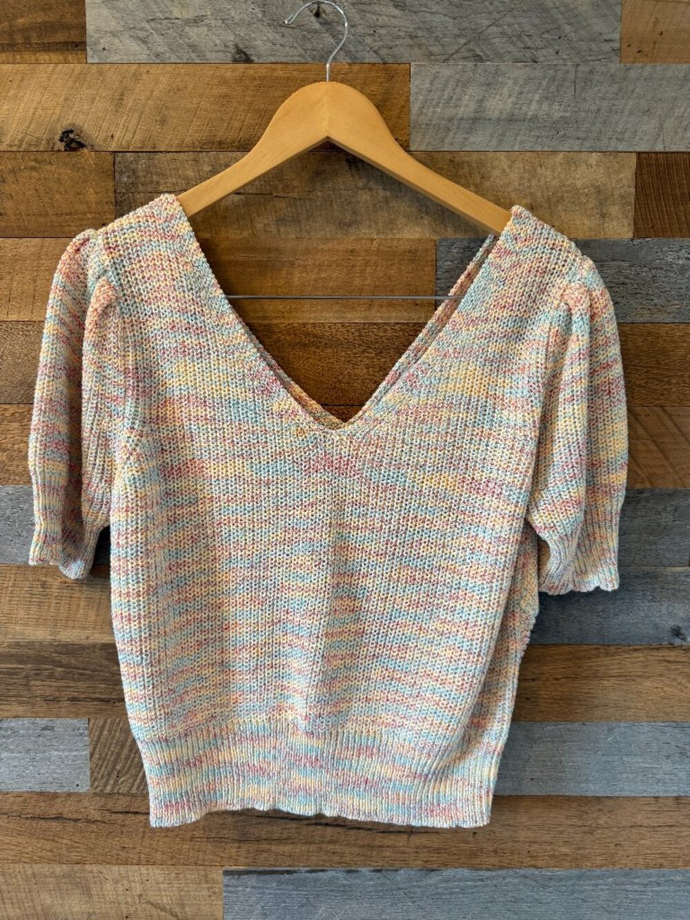 LUSH Multicolor Knit Sweater Top Front Knot Detail Size L